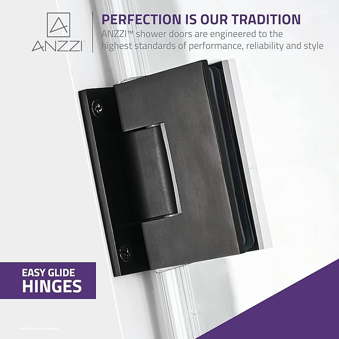 ANZZI 72" x 30" Frameless Shower Door in Matte Black, Water Repellent Glass