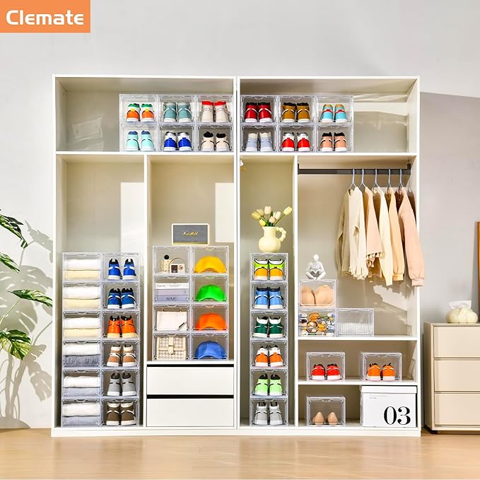 Clemate Upgraded X-Large Shoe Organizer, Shoe Storage Organizer, 12 Pack