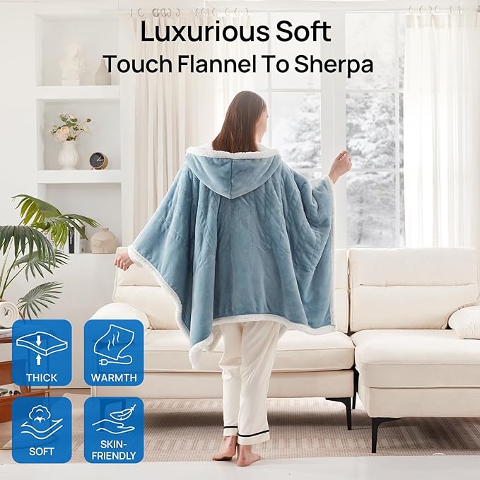 Westinghouse Wearable Heated Throw Blanket, Electric Heated Wrap Poncho Shawl