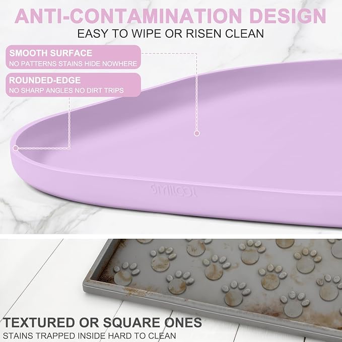 SMILOOL Waterproof Silicone Pet Food Mat with Raised Edge for Dog & Cat | 12" x 12" Non-Slip Small Pet Feeding Mats with Lip for Food & Water Bowl, Food Grade, Easy Cleaning, Lavender