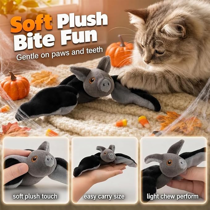 Flying Bat Dog Toy, Flapping Wings Interactive Chirping Pet Teaser, Remote Control Rechargeable Halloween Bat Toy with Catnip Filling, Electric Simulation Flying Motion Toy for Cats Dogs,1pc