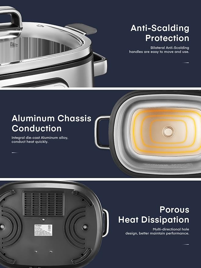 HOUSNAT Slow Cooker, 10 in 1 Programmable Cooker, 304 Stainless Steel Rice