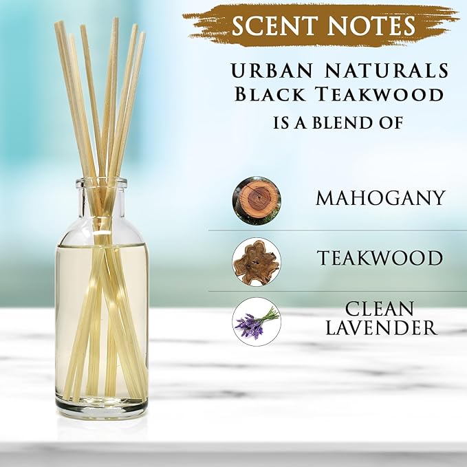 Urban Naturals Black Teakwood Reed Diffuser Scent Sticks Gift Set | Mahogany &