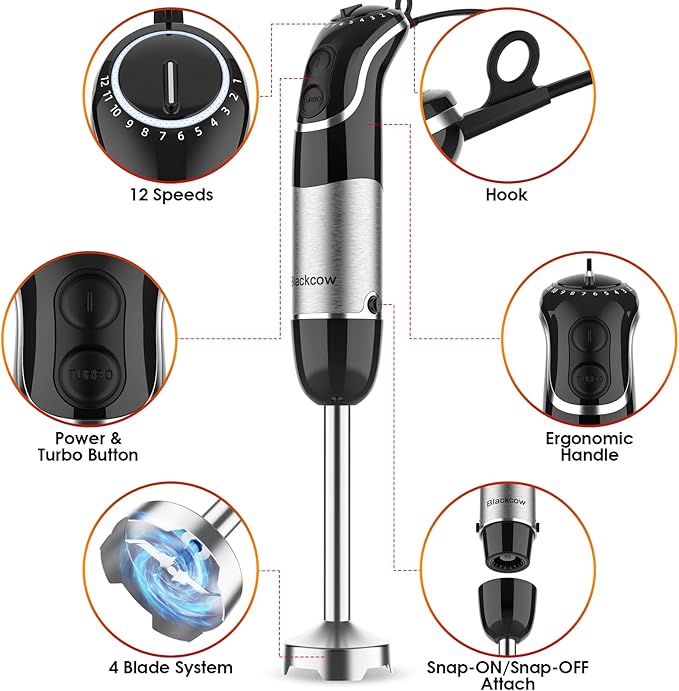 Blackcow Corded Immersion Blender Handheld