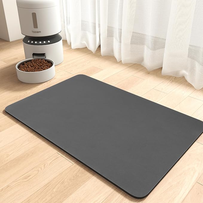 MontVoo-Absorbent Pet Feeding Mat-No Stains Pet Mat for Food and Water Bowl-Quick Dry Cat & Dog Food Mat Water Dispenser Mat-Pet Supplies Mat-Dog Water Bowl Mat for Messy Drinker,(Darkgrey,12"x19")