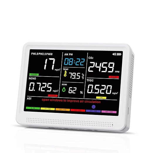 Upgrade 16 in 1 Air Quality Monitor Indoor 15h Battery & 5.5" Display 9 AQI+7