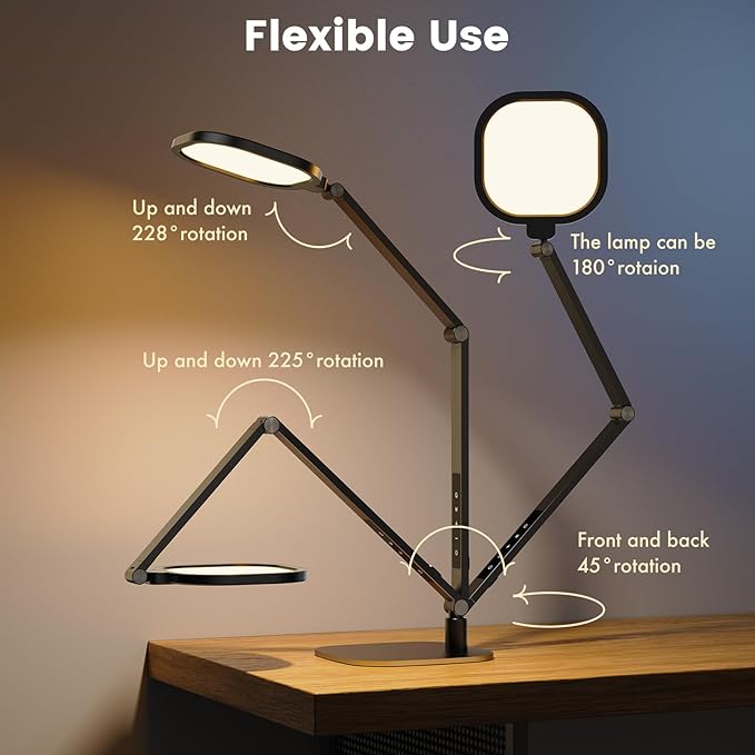 LED Desk Lamp for Home Office, 15W Desk Light with CRI >95, Memory & Timer Function, 1200LM Dimmable Computer Light for Video Calls, Conference, Reading, Study (Black-2packs)