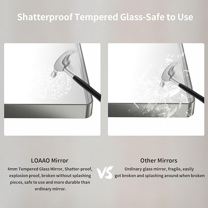 LOAAO 60X28 Inch Brushed Nickel Bathroom Mirror, Rounded Rectangle Silver Metal