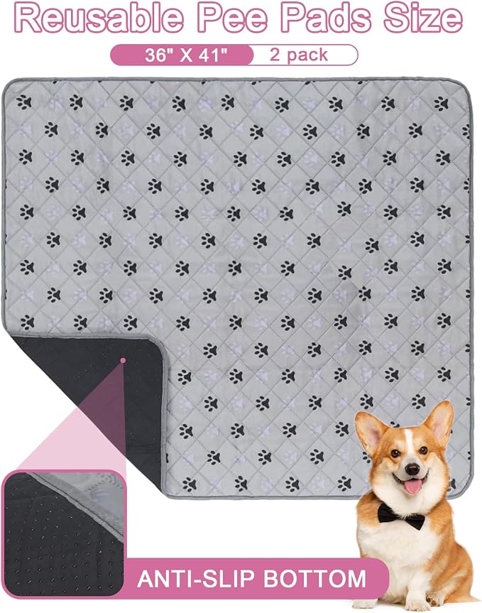 2 Pack 36"x 41" Waterproof Non Slip Wee pad,Reusable Washable Pee Pads for Dogs,Absorbent and Leakproof Training Mats for Potty, Bed, Sofa, Potty Training
