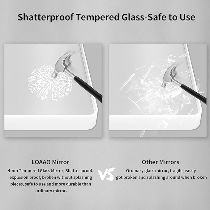 LOAAO 72x36 Inch White Metal Framed Bathroom Mirror