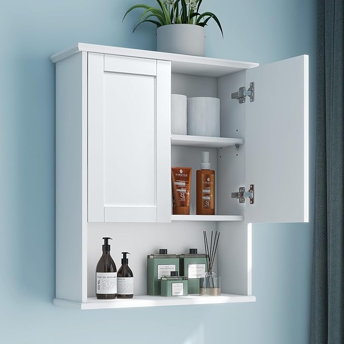 Bathroom Cabinet Wall Mount Buffering Hinge, Large Space Wooden Medicine Cabinet