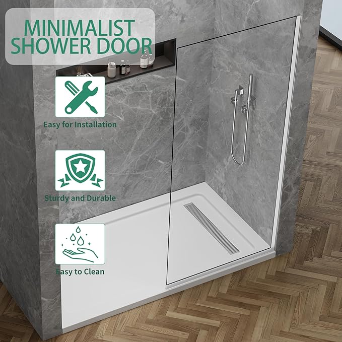 35"x74" Semi-Framed Shower Screen, Single Fixed Shower Glass Panel