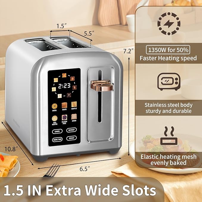 SEEDEEM Toaster 2 Slice, Full Touch Control Stainless Toaster, LCD Display