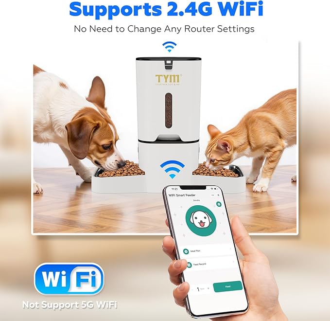 TYM Dual Automatic Cat Feeder for 2 Cats, 7L WiFi Cat Food Dispenser