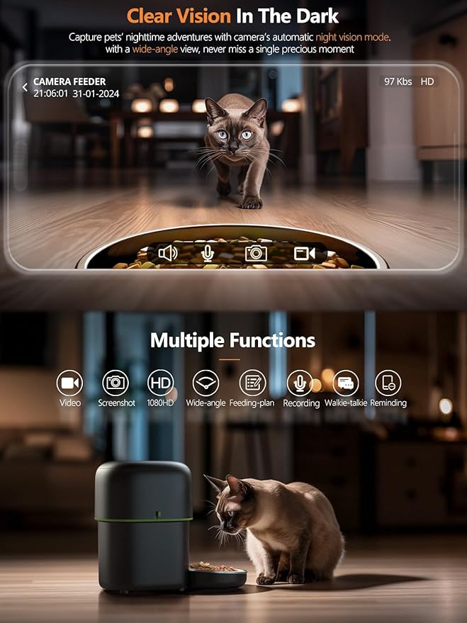 Automatic Cat Feeder with Camera - 5G WiFi Auto Cat Food Dispenser