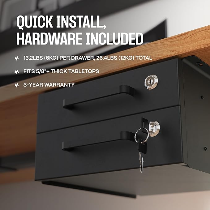 Under Desk Drawer Slide-Out – Lockable Metal Storage Drawers