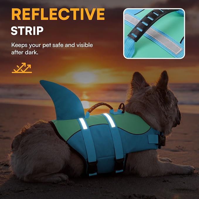 Shark Dog Life Jacket, Dog Life Vests for Boating, High Buoyant Pet Life Vest for Swimming, Adjustable Easy On Cat Life Jackets for Small, Medium, Large Dogs (Pool Blue,XL)