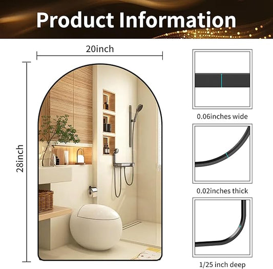 20x28 inch Black Arched Mirror for Bathroom Vanity Mirror or Wall Decor Arch