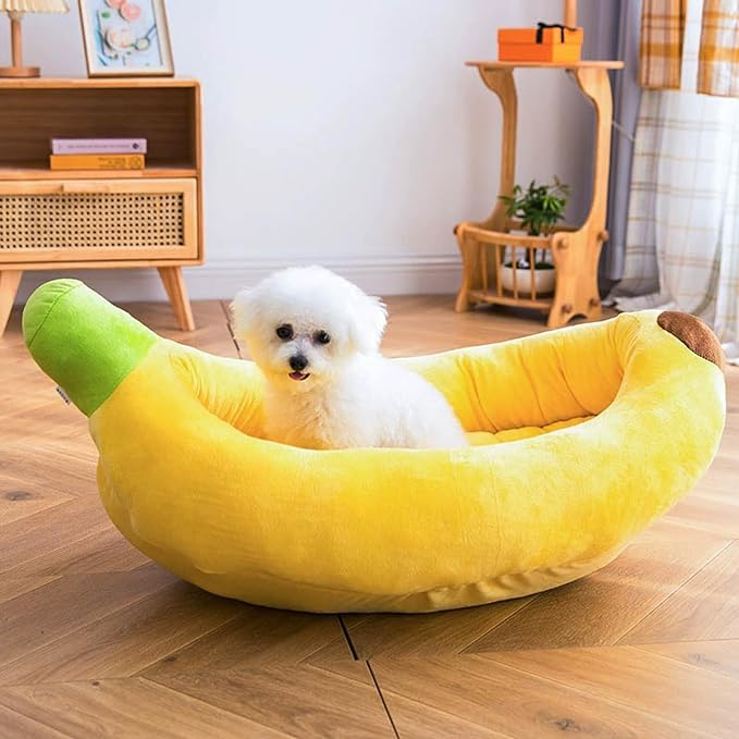 Banana Pet Bed for Small Dogs and Cats, Cozy Enclosed Calming Cave Bed with Removable Plush Cushion for Indoor Kittens Puppies Small Pets (Banana Bed, X-Small)