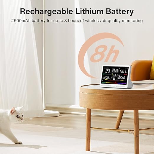 16 in 1 Air Quality Monitor Indoor 7" Display 9 AQI+7 AQI Alerts, CO2 Monitor