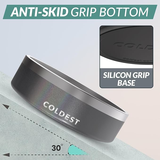 Coldest Dog Bowl - Anti Rust Metal, Non Slip, 3 Layers Insulated Stainless Steel Dog Bowls - Spill Proof & Heavy Duty - Water Bowl for Dogs, Cats & Pets, Dish Washer Safe (42 oz, Stardust Glitter)