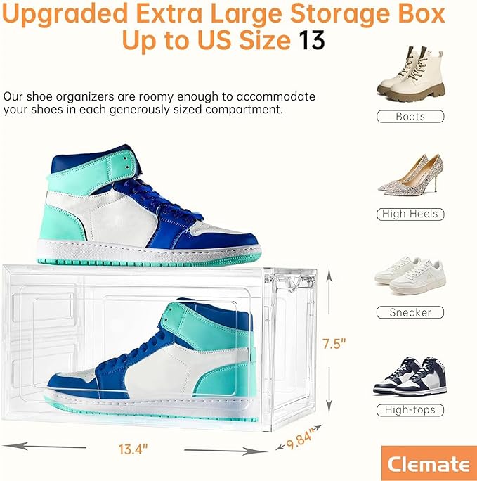 Clemate Upgraded X-Large Shoe Organizer, Shoe Storage Organizer, 12 Pack