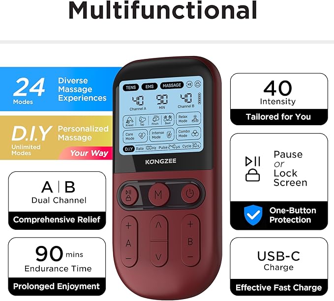 4 in 1 - D.I.Y & Tens Unit & EMS & Massage Muscle Stimulator, Dual Channel TENS