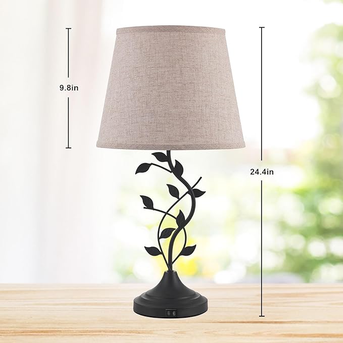 Kakanuo USB Touch Table Lamp Bedside Lamp with USB C Charging Ports for Living Room, Beige 3 Way Dimmable Traditional Nightstand Lamp Retro Table Lamp for Bedroom and Office (LED Bulb Included)