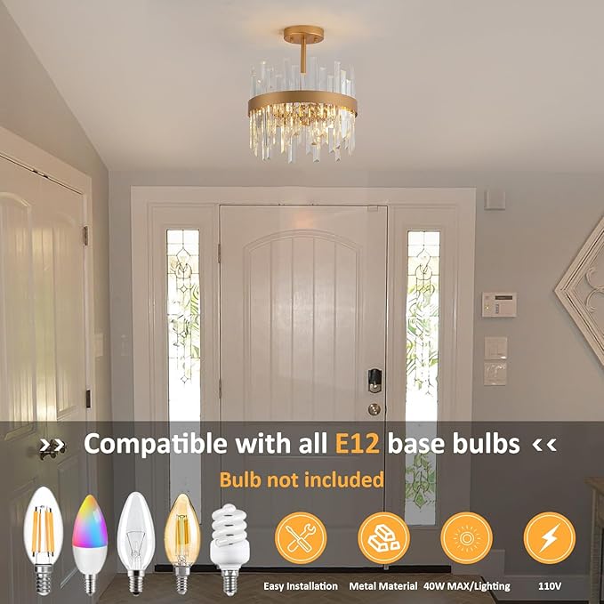 Gold Semi Flush Mount Ceiling Light Fixture, Modern Hallway Light Fixtures Ceiling Mount, Foyer Kitchen Lighting Fixtures Ceiling Lights for Bedroom, Bathroom, Laundry Room, Entryway