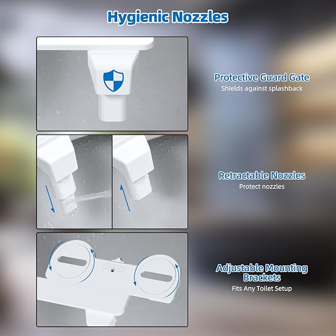 Hibbent Bidet Attachment for Toilet, Non-Electric Dual Nozzle for Frontal &