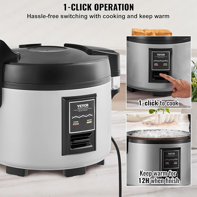 VEVOR Commercial Rice Cooker, 60-Cup Rice Cooker, 13.74 Qt / 13 Liter Large
