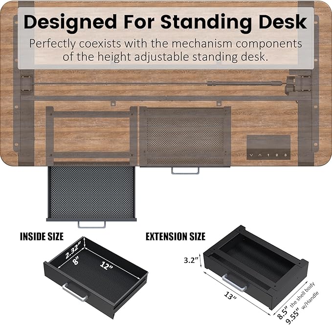 UNITEDPOWER Under Desk Drawer Storage, Pull-Out Office Hidden Counter Drawer