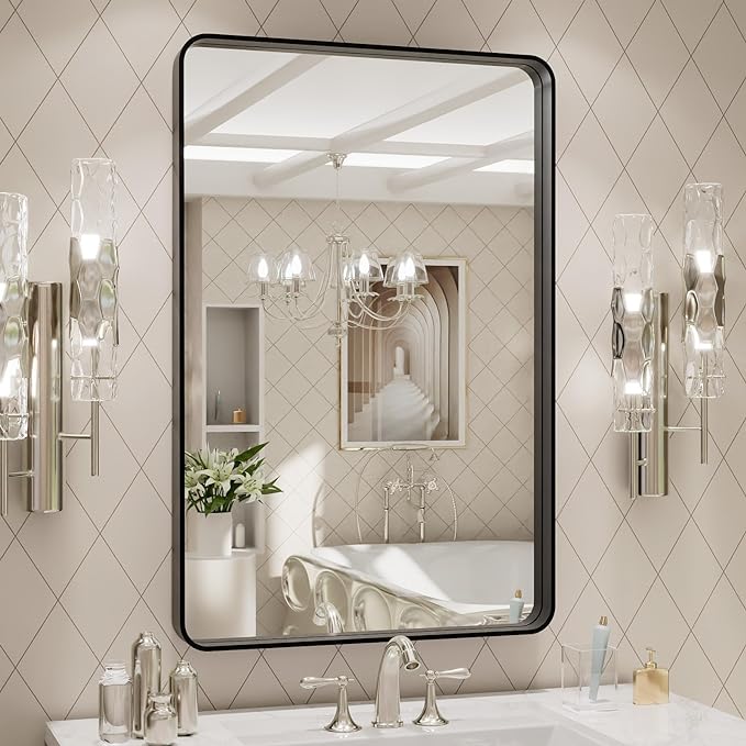 LOAAO 20X28 Inch Black Metal Framed Bathroom Mirror