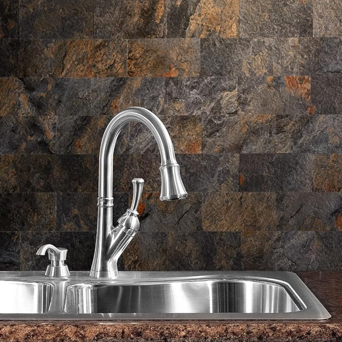 AULIGET 200 Pieces Rust Slate Peel and Stick Backsplash Wall Tiles, Laundry Room