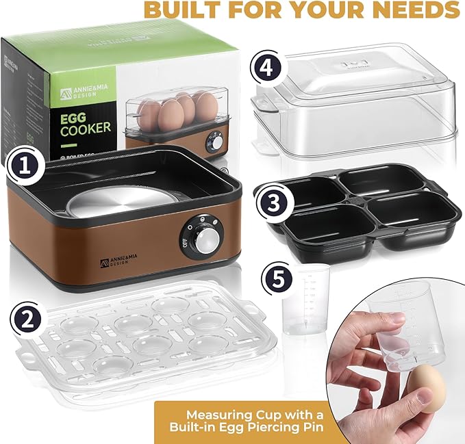 Annie & Mia Design Electric Egg Cooker, Stainless Steel 8 Egg Capacity egg