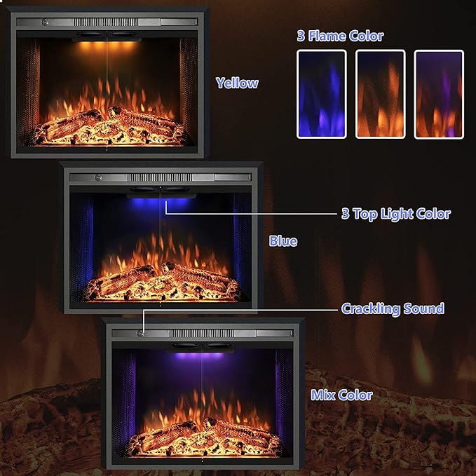29 Inches Electric Fireplace Insert, 750W/1500W Fireplace Heater