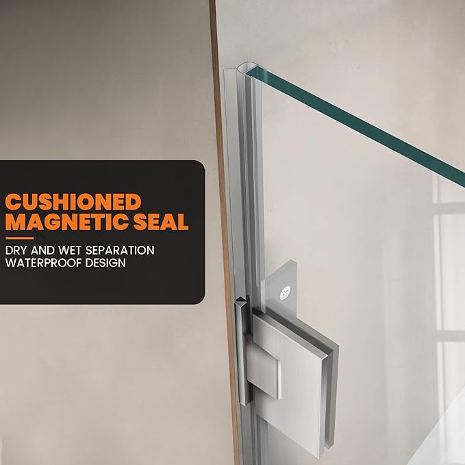 Bathroom Frameless Shower Door 24" W*72" H, 5/16" Clear Tempered Glass Hinged