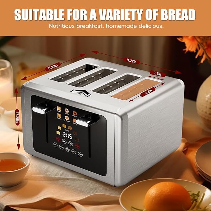 4 Slice Toaster, Touchscreen & Dual Independent Control Panel,5 Basic Functions