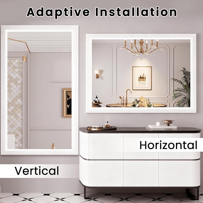 Amorho Bathroom Mirror, 60x40 Inch White Framed Bathroom Mirrors