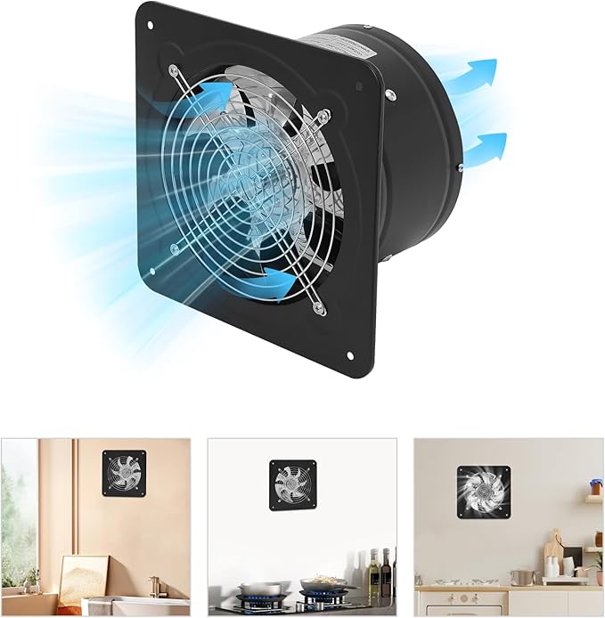 XUFOPLY 8 Inch Exhaust Fan, 110V 80W Wall Mounted Vent Fans 2600RPM Kitchen