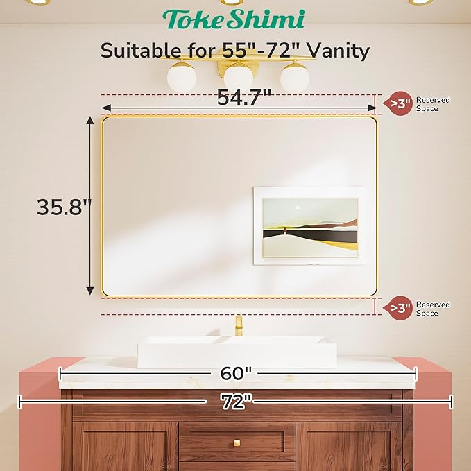 TokeShimi 55x36 Bathroom Mirror Brushed Nickel, Aluminum Framed Bathroom Mirrors