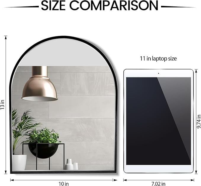 Small Black Arch Mirror Wall-Mounted 10x13 inch Arched Mirror