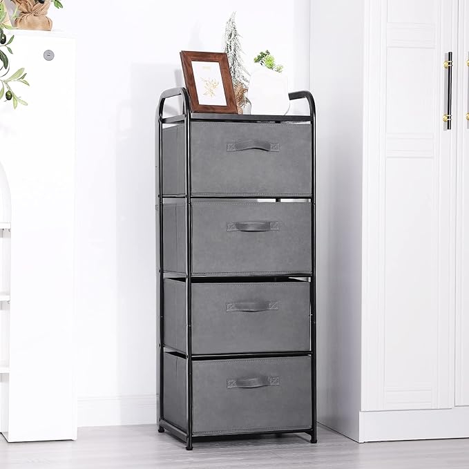 MAX Houser 4 Drawer Fabric Dresser Tall Storage Tower, Dresser Chest