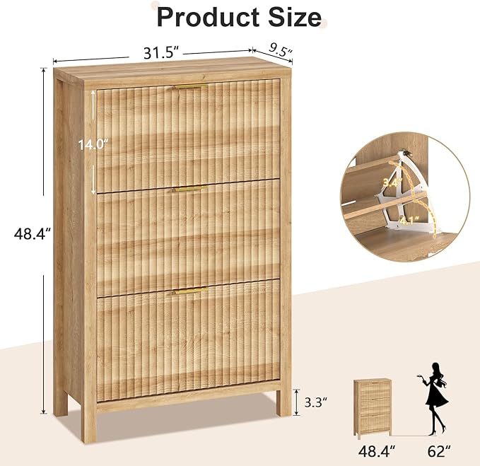Shoe Cabinet Storage for Entryway, Fluted Shoe Cabinet