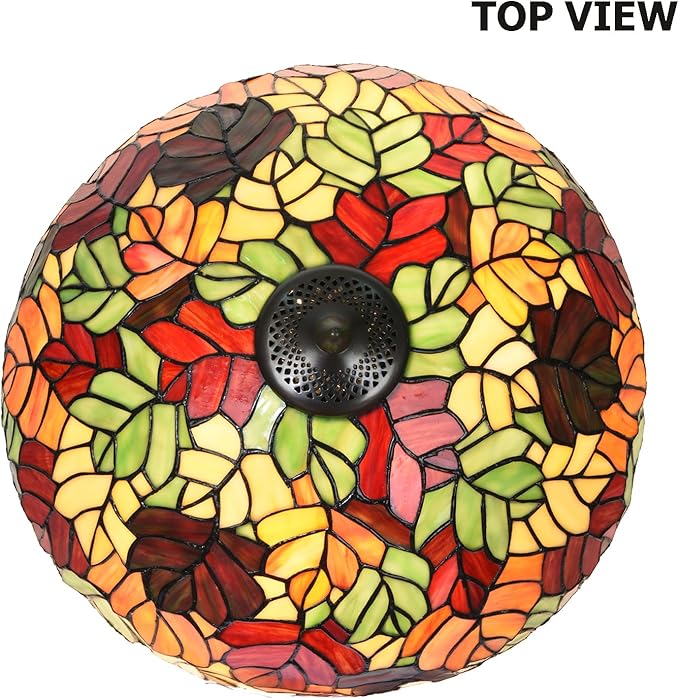 TL0032 Maple Leaves Tiffany Table Lamp Bedside Stained Glass Shade Reading Desk Light 16 X 24.25 Inches for Bedroom Living Room Home Office, LED Blubs Included (TL0032 Maple Leaves)