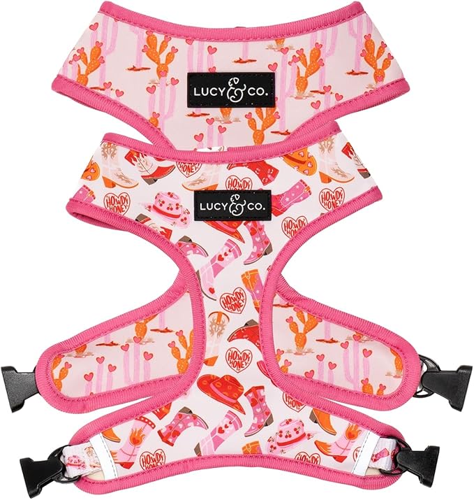 Lucy & Co. Reversible Dog Harness - Water-Repellent Neoprene, Dual-Print Design, Easy Swap Style, Adjustable Comfort Fit - Howdy Honey Reversible Harness - X-Small