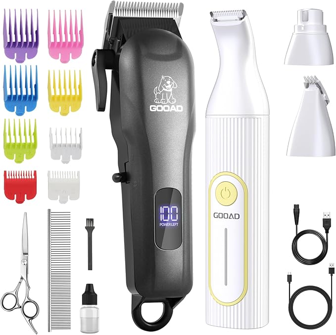 Dog Clippers for Grooming,Dog Grooming Kit for Heavy Thick Hair&Coats/Low Noise Rechargeable Cordless Pet Shaver with Paw Trimmer Nail Grinder/Hair Trimmer for Small & Large Cats