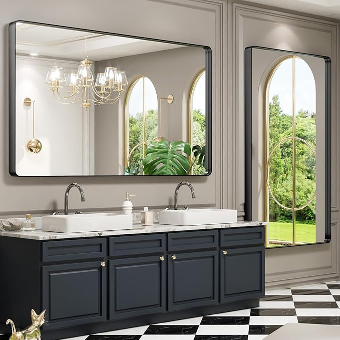 LOAAO Black Metal Framed Bathroom Mirror