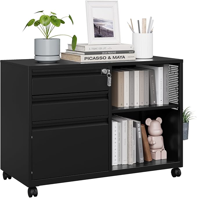 MIIIKO File Cabinet 3 Drawer, Mobile Filing Cabinets