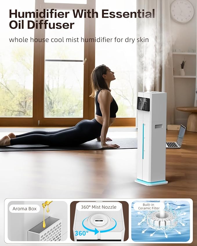 Cool Mist Humidifiers for Bedroom, Ultrasonic 2.4Gal 9L Quiet Top-Fill